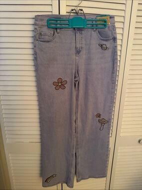 NWT (RET $34) Thereabouts Embroidered Hi-Ruse Wide-Leg Jeans, 16.5 plus